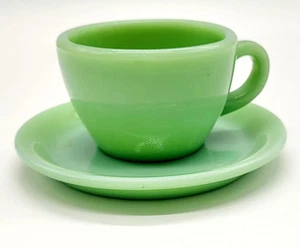 Jadeite Fire King D Handle Coffe Tea Cup And Saucer Oven Ware Heavy - Picture 1 of 8