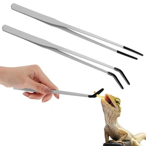 2 Pcs Extra Long Stainless Steel Reptile Feeding Tongs with Rubber Tip Bearde... - Picture 1 of 6