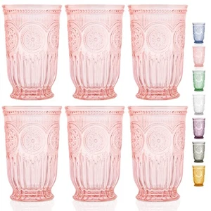 Pink Highball Tumblers set of 6 vintage glassware pink drinking glasses for l... - Picture 1 of 9