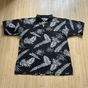 Palm Island Hawaiian Polo Shirt Men Sz M Black Palm Leaves  - Picture 1 of 9