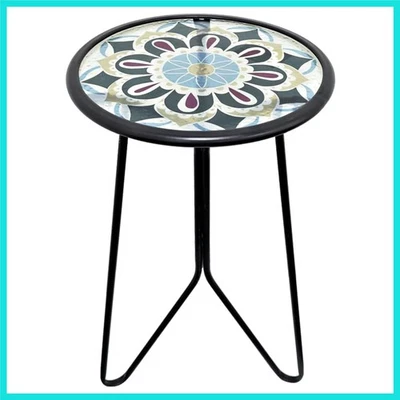 Mesa auxiliar exterior, 12" interior exterior mesa redonda de vidrio mesa con... Foto 1 de 4