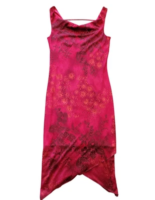 Vestido vintage Y2K para mujer XS rojo floral brillante malla pañuelo hada midi Foto 1 de 4