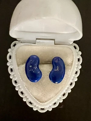 Pendientes Estate Lapislázuli Oro Amarillo 14k Ovalados Frijoles Pushback Post Foto 1 de 4