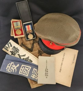 Japonais Impérial 5-star Armée Chapeau,2 Médailles,2 Tasuki Etc WW2 ♥ Original - Photo 1/12