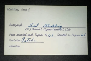 Tigres 1961: Fred Gladding, firmado 3x5, fallecido en 2015 - Imagen 1 de 1