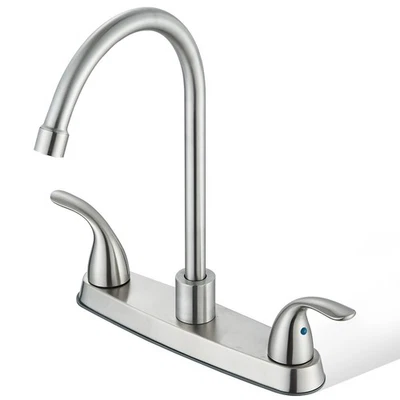 Brushed Nickel 8" Centerset Kitchen Faucet 3 Hole 2 Handle Swivel Sink Mixer Tap - Image 1 of 4