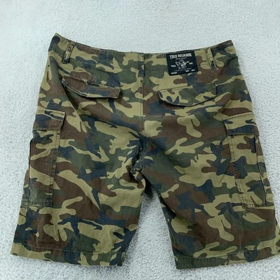 True Religion Camo Cargo Shorts Mens 38 (Fit 40) Green Cotton Horseshoe Logo - Image 1 of 4
