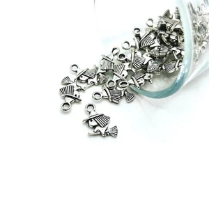 Tiny Silver Witch on Broom Halloween Charms, 13x11mm - US Seller - Picture 1 of 4
