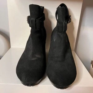 Classic Black Suede Ankle Boots with Buckle Detail Wedge Heel Casual Booties - Picture 1 of 6