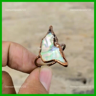 鲍鱼壳石手工电成形边框可堆叠戒指珠宝首饰铜 — 第 1/4 张图片