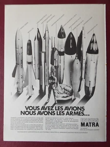 6/1970 PUB ENGINS MATRA LANCE ROQUETTES BOMBE MISSILE CROTALE 530 FRENCH AD - Picture 1 of 1