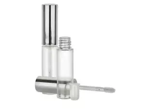 5.9 ml Silver/ Clear Lip Gloss PET container TUBES w/ applicator wand - 10 SETS  - Picture 1 of 5