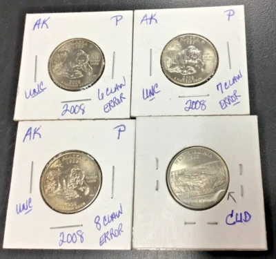(3) Alaska .25c PROGRESSIVE DIE BREAKS 6-7-8 Extra Claw BEARS + WV .25c FULL CUD - Image 1 of 4