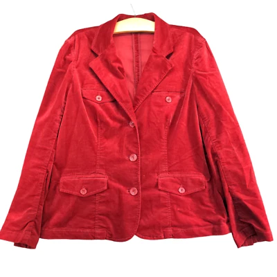 Chaqueta Blazer Eddie Bauer Para Mujer Terciopelo Abotonada Roja Grandes Bolsillos con Solapa Foto 1 de 4