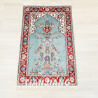 2'x3' Handknotted Silk Carpet Blue Tapestry Home Indoor Oriental Rug 283AB