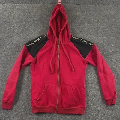 Chaqueta True Religion Mujer Grande Roja Negra Logo Cremallera Completa Bolsillos Con Capucha Foto 1 de 4
