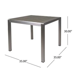 Noble House Outdoor Patio Dining Table 30" H, Square Aluminum Frame In Silver - Picture 1 of 8