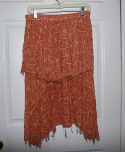FAITHFUL THE BRAND Skirt Orange White Tiered Layered Raw Edge Rayon Size Large - Picture 1 of 6