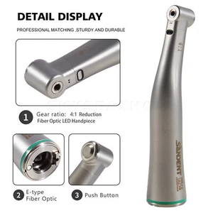 Dental 4:1 Winkelstück mit Licht LED Fiber Optic Handstück Grün Inner Spray CA - Bild 1 von 14