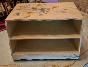 Porta lettere in legno shabby chic scrivania organizer portaoggetti fisso dipinto floreale - Foto 1 di 14