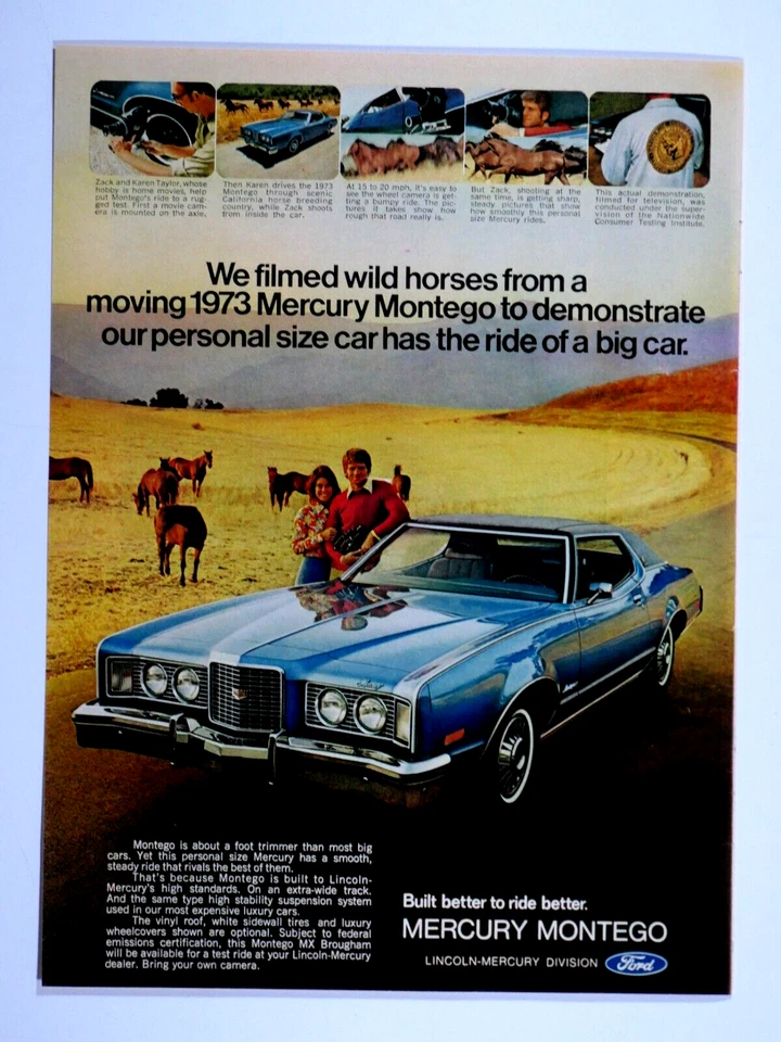 1973 Mercury Montego Vintage Cavalos Selvagens Impressão Original Anúncio 8,5 X 11" - Imagem 1 de 4