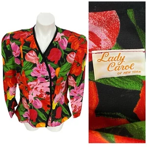 Lady Carol of New York Blazer Womens Medium Red Pink Floral VTG Work Office 90s - Picture 1 of 14