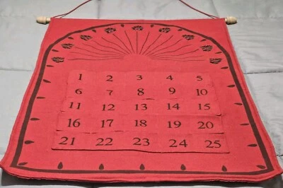 Christmas Cloth Calendar - 25 Days Of Christmas Cady/gift Pockets  27"×19" New - Image 1 of 4