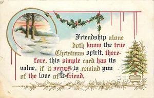 Christmas pm 1911 Friendship Embossed Holly Winter Scene Postcard - Picture 1 of 2