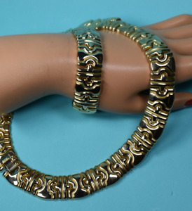 Vintage Timeless Choker Necklace and Bracelet Linked Brushed Gold Tone
