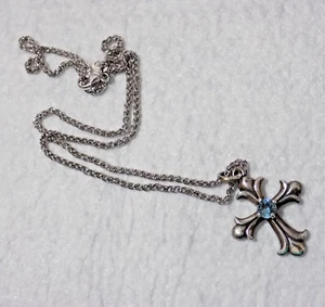 Colgante y collar James Avery cruz flor topacio azul retirado plata esterlina - Imagen 1 de 10