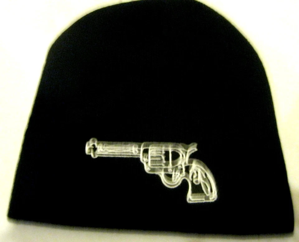 Unisex Bordado Blanco Pistola Grande en Negro Invierno Tejido Calavera Gorro-¡Nuevo! Foto 1 de 1
