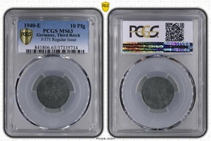 PCGS MS63 1940-E 10 Pfennig Pfg Germany, Third Reich J.371 WW2 *Two higher* - Picture 1 of 4