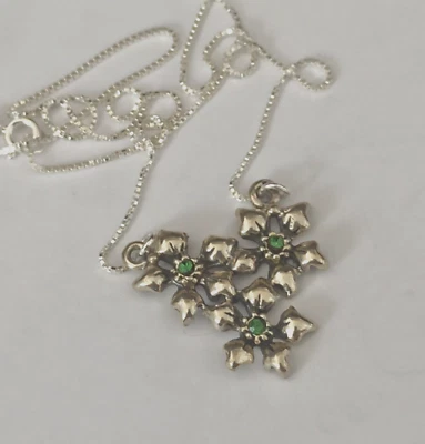 Collar Floral Plata Vintage Verde Art Deco Modernista Racimo de Flores Regalo Años 90 Foto 1 de 4