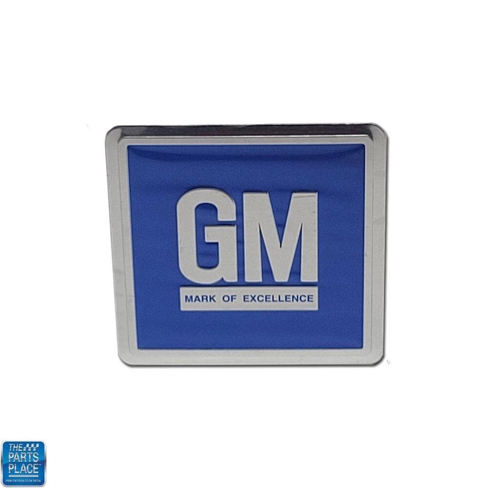 1968-77 "GM Mark of Excellence" BLUE Metal Door Jamb Tag Decal Adhesive Back EA - Image 1 of 1