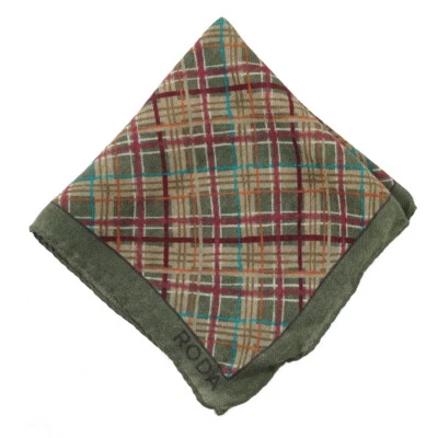 NWT RODA Muted Green Layered Plaid Check Print Wool Pocket Square - Image 1 of 3