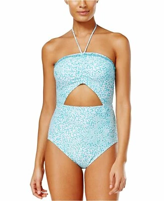 Traje de baño Michael Kors para mujer Lantana estampado recorte de una pieza turquesa 4 Foto 1 de 2
