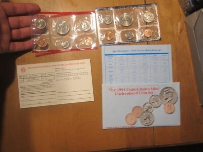 1994 US United States Mint Uncirculated Coin Set P and D Lincoln Dime 50 Cent