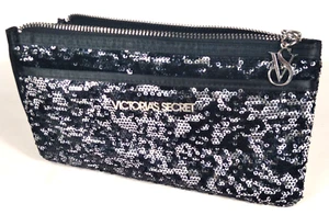 Victoria's Secret Black Sequin Double Zipper Evening Bag Clutch 9 x 5" - Picture 1 of 5