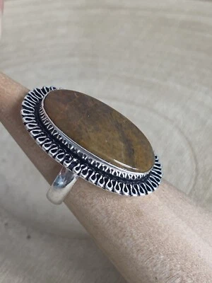 Seam Agate Ring Size N 1/2 Sterling Silver 925 Plated Vintage Style Ethnic Boho - Image 1 of 4