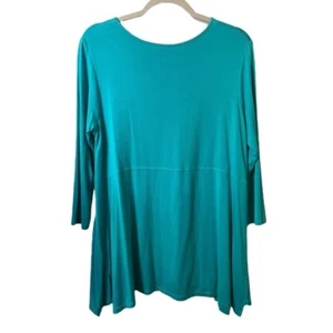 Comfy USA Long Sleeve Jersey Knit Teel Asymmetric Hem Tunic 3/4 Sleeve Sz Large - Picture 1 of 4
