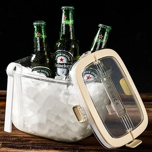 Clear Ice Bucket for Freezer with Lid & Ice Tong for Outdoor, Plastic Refrige... - Picture 1 of 8