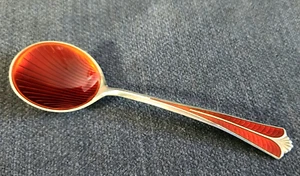 DAVID ANDERSEN NORWAY 925 Sterling Silver RED Guilloche Enamel Spoon 5" Vintage - Picture 1 of 7