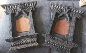 Paar Schwarzwälder geschnitzte Bilderrahmen antike viktorianische Säulenlaub - Bild 1 von 4