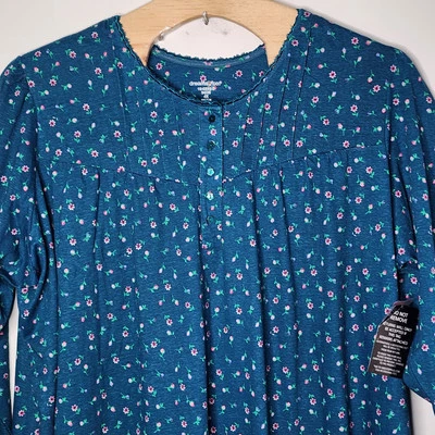 Dreams & Co. Vestido Para Mujer Talla Grande 4X Manga Larga Estampado Floral Algodón Verde Nuevo Con Etiquetas Foto 1 de 4