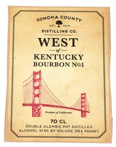Sonoma County Distilling Co. Bottle Label Sticker West of Kentucky Bourbon No. 1 - Picture 1 of 1