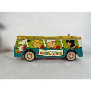 Chein Peanuts "Happiness is an Annual Outing" 1950s Toy Tin Bus - Picture 1 of 9