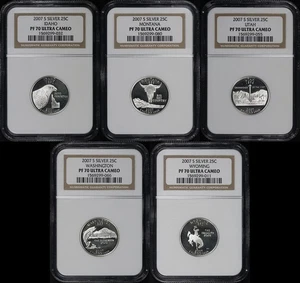 2007-S ID, MT, UT, WA, & WY Silver State Quarter 5 Coin Set NGC PF-70 UC - Picture 1 of 2