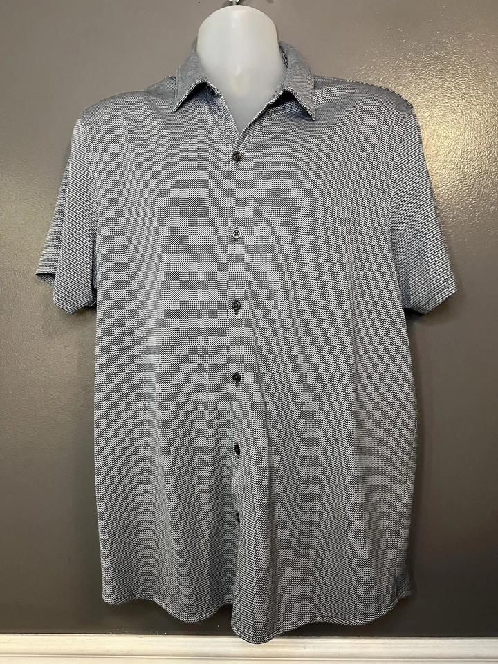 Zachary Prell Shirt Mens Extra Large Gray Short Sleeve Button Knit Textured - Image 1 of 4