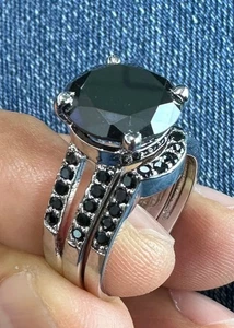 4.79 Ct Black Color Moissanite Round 925 Silver Bridal Engagement Ring Size 7 - Picture 1 of 2