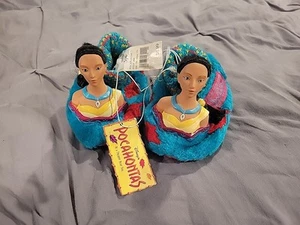 Vintage '95 NWT Disney Child’s Pocahontas Full Face Teal Slippers size Small 5/6 - Picture 1 of 6